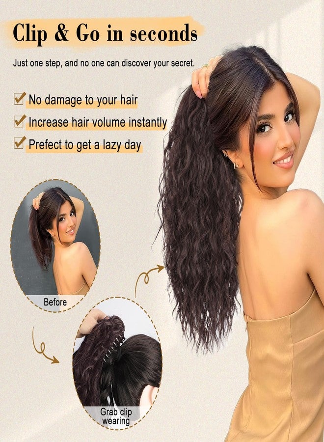 Stamped Glorious Brown Ponytail Extension 18" Curly Wavy Pony Tail Claw Multi Layered Clip on Ponytail Extension Fluffy Natural Looking Synthetic Hair Piece for Women(Dark Brown) - Image 4